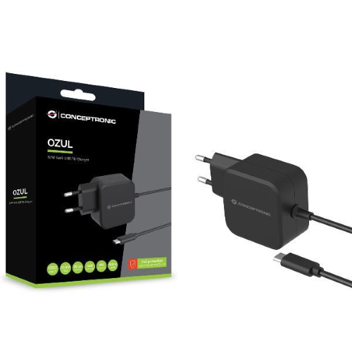 CONCEPTRONIC OZUL04BE CARICABATTERIE PD USB-C GaN 67W CON CAVO USB-C INTEGRATO 1.8 MT NERO